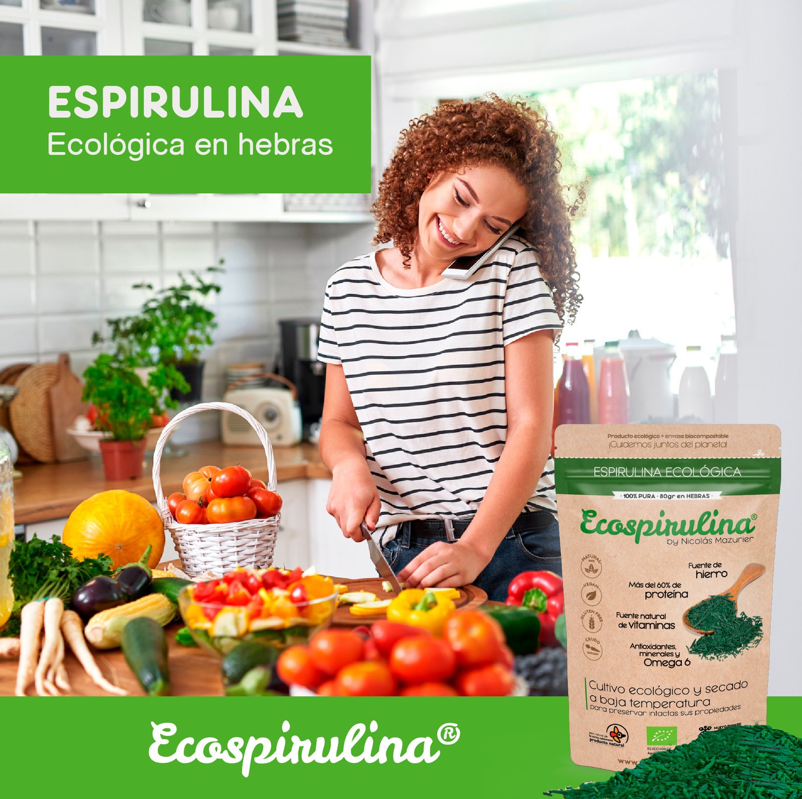 Espirulina ECO 100% pura en fideos producida en España - Imagen 4