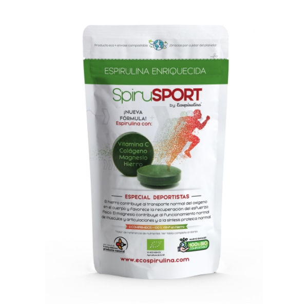 SpiruSPORT: espirulina ecológica con Hierro, Magnesio, Colágeno y Vitamina C